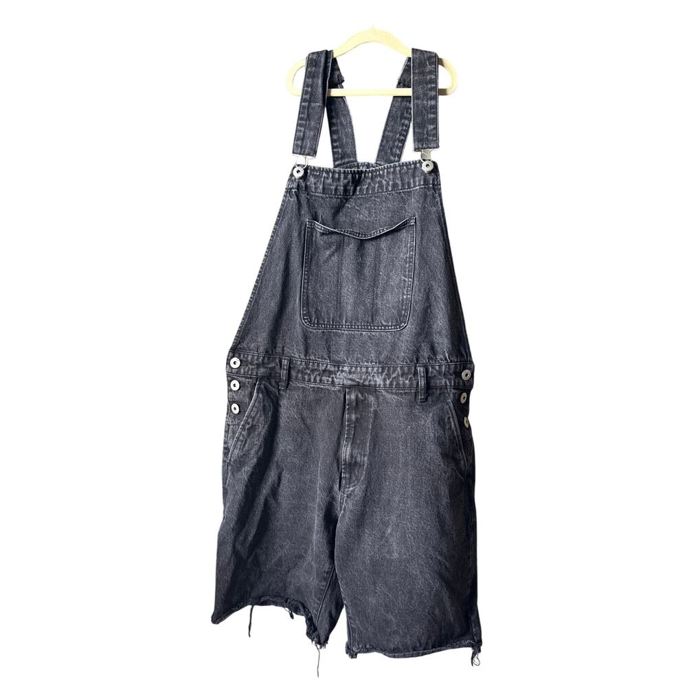 Forever 21 Men's Large Unisex Cut Off Black Distressed Overalls Grunge Skater